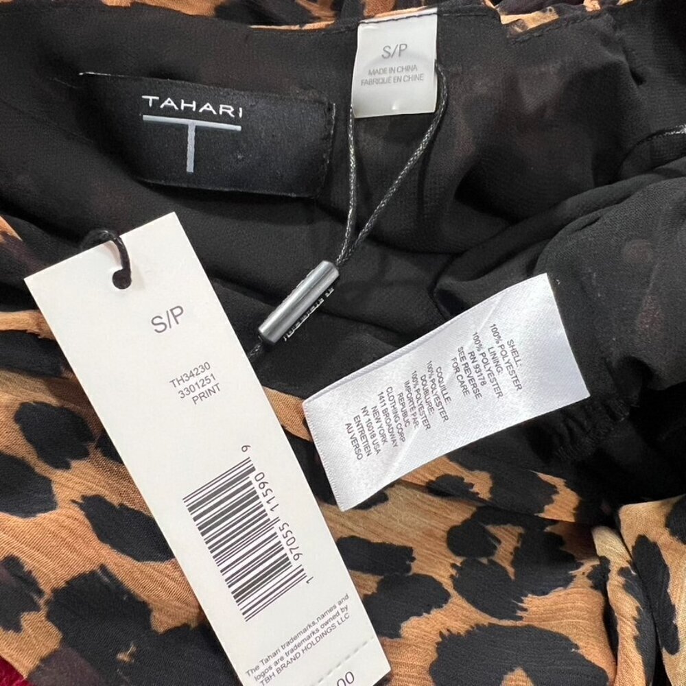 NWT Tahari leopard print long sleeve blouse animal print peplum flowy top tan - Picture 9 of 9